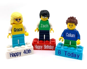 Personalised Mini-Figure on a Personalised Brick - Made using up-cycled LEGO® - Perfect Birthday Gift