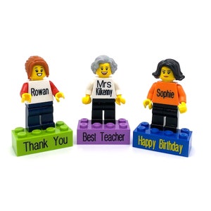 Personalised Mini-Figure on a Personalised Brick - Made using up-cycled LEGO®- Perfect Teachers gift -Perfect Leaving Gift