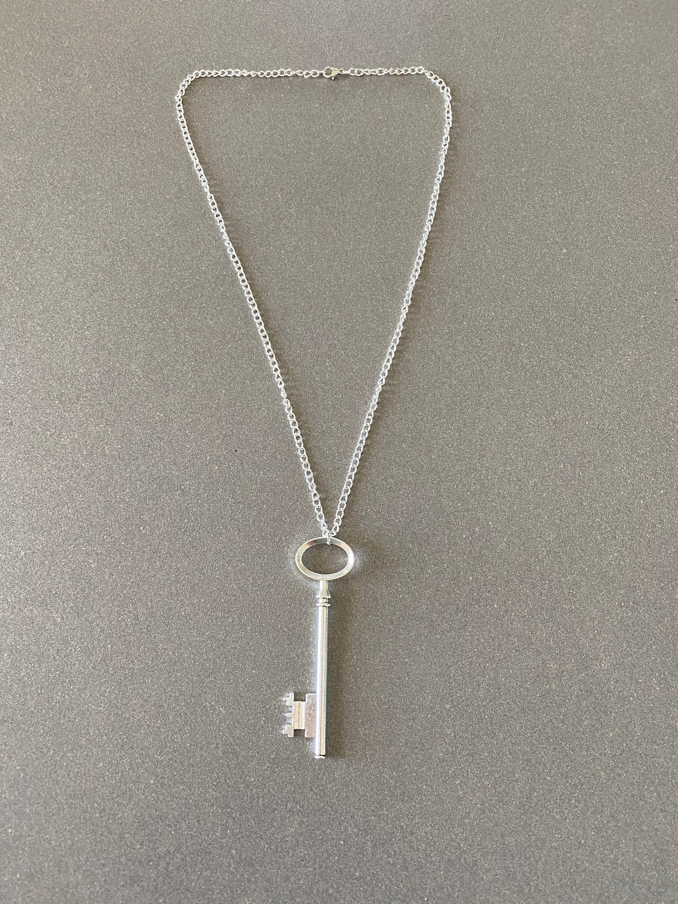Silver key necklace Etsy