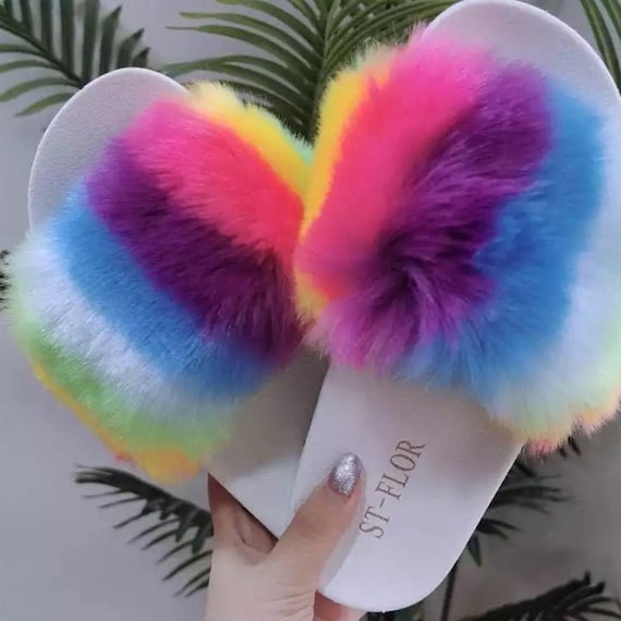 New Fashion Fur Slides Women Furry Fox Fur Sandals For Woman Female Indoor Outdoor Shoes Fluffy Plush With Fur Slippers in 2020