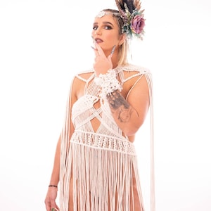Handmade festival Macrame dress &quot;Kotryna&quot; | Beautiful cotton dress | Bohemian festival