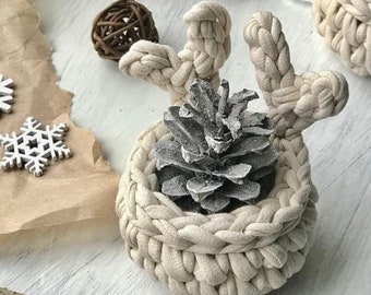 Panier mini cerf avec cornes pour oeuf en chocolat, déco de Noël, cadeaux originaux rigolos pour enfants, plusieurs couleurs, coton