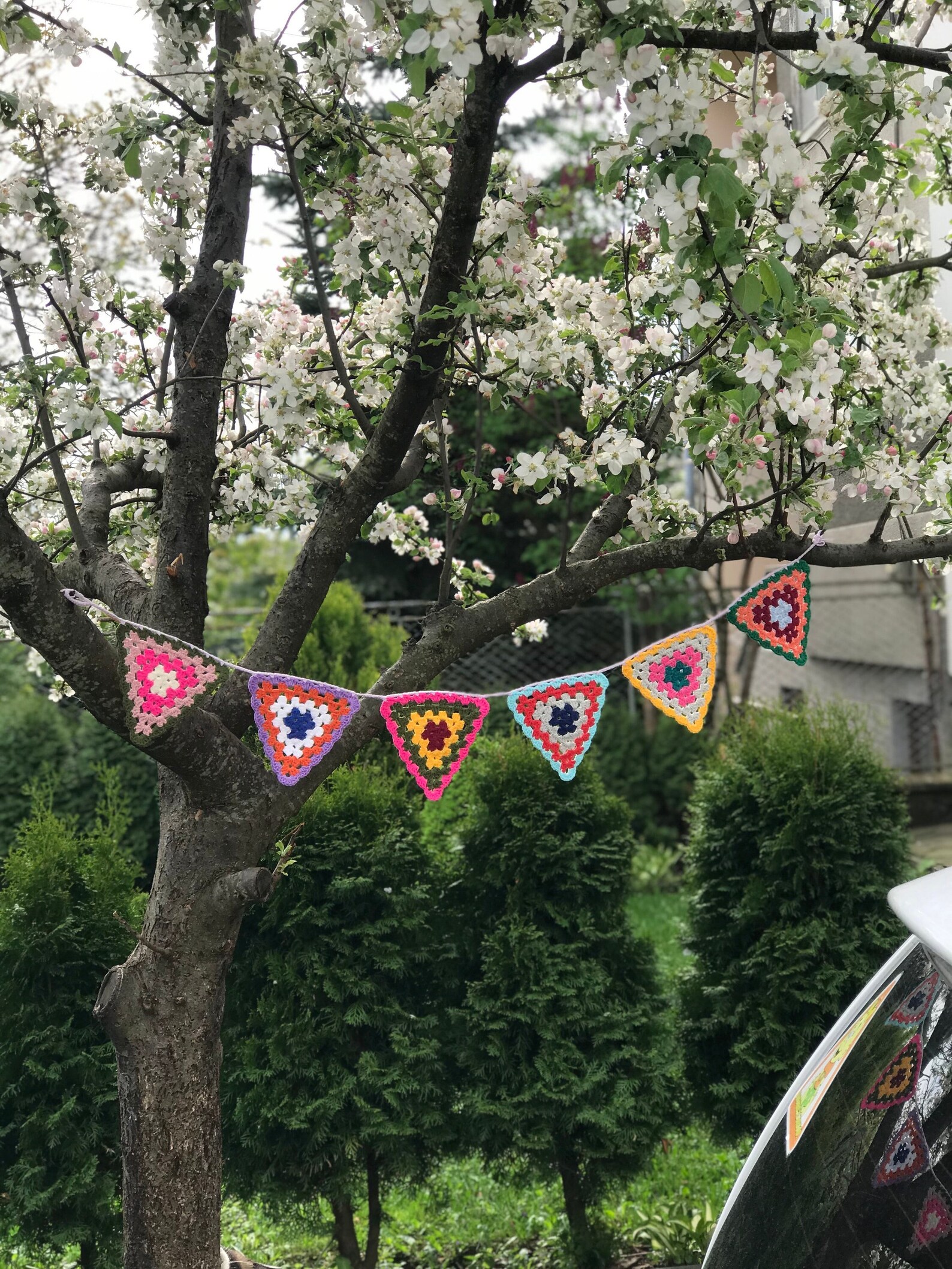 Boho Racing Flags Granny Bunting Boho Crocheted Colored Flags, Crochet Festival Decor ...