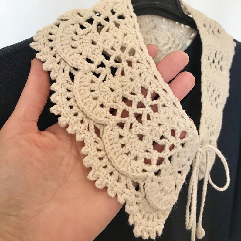 Col ajouré tendance, dentelle stylée à la mode pour femme, crochet fait main d'été, couleur Beige image 3