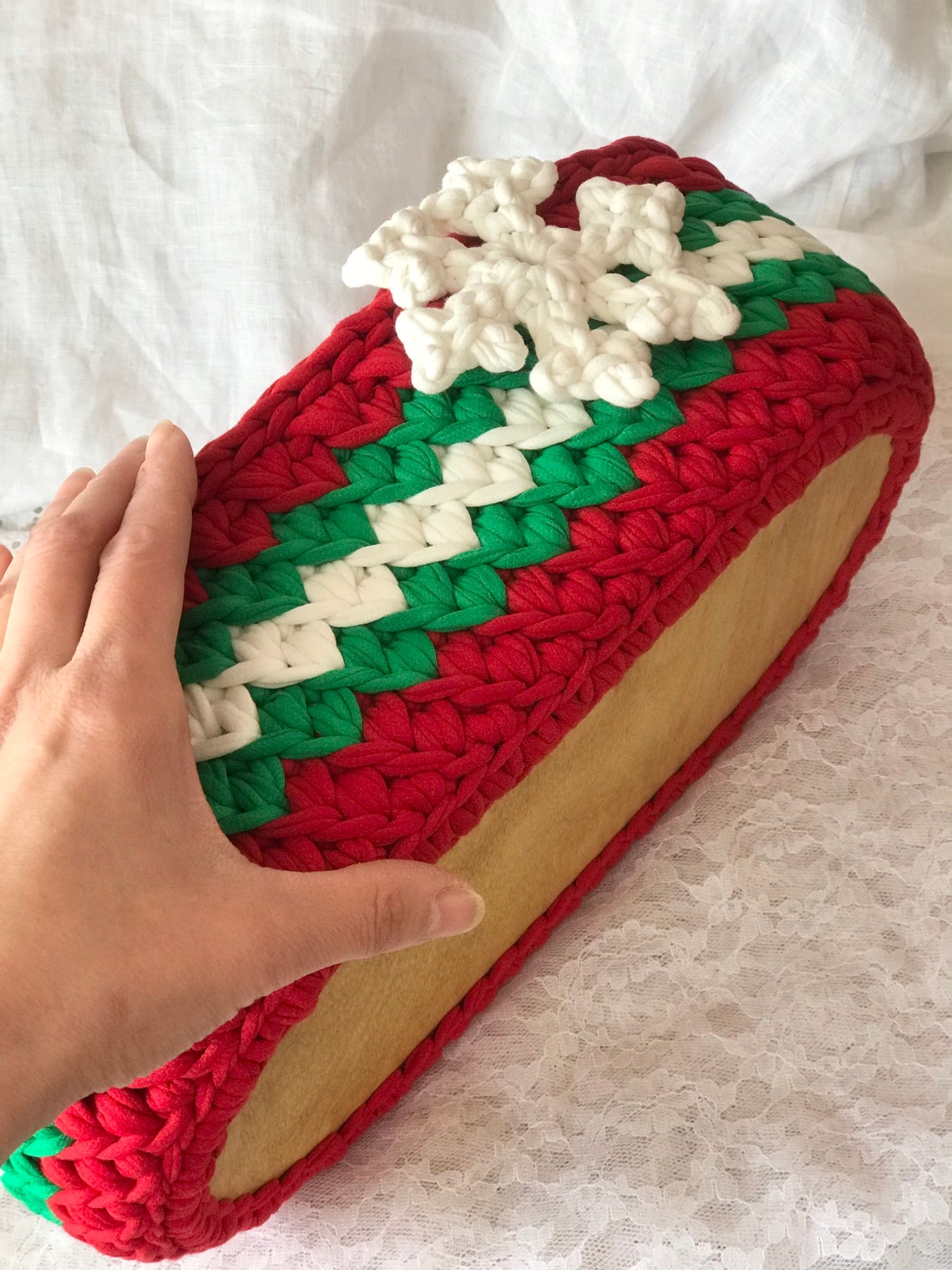 Ready to ship Christmas Crochet basket rustic style Home decor Etsy
