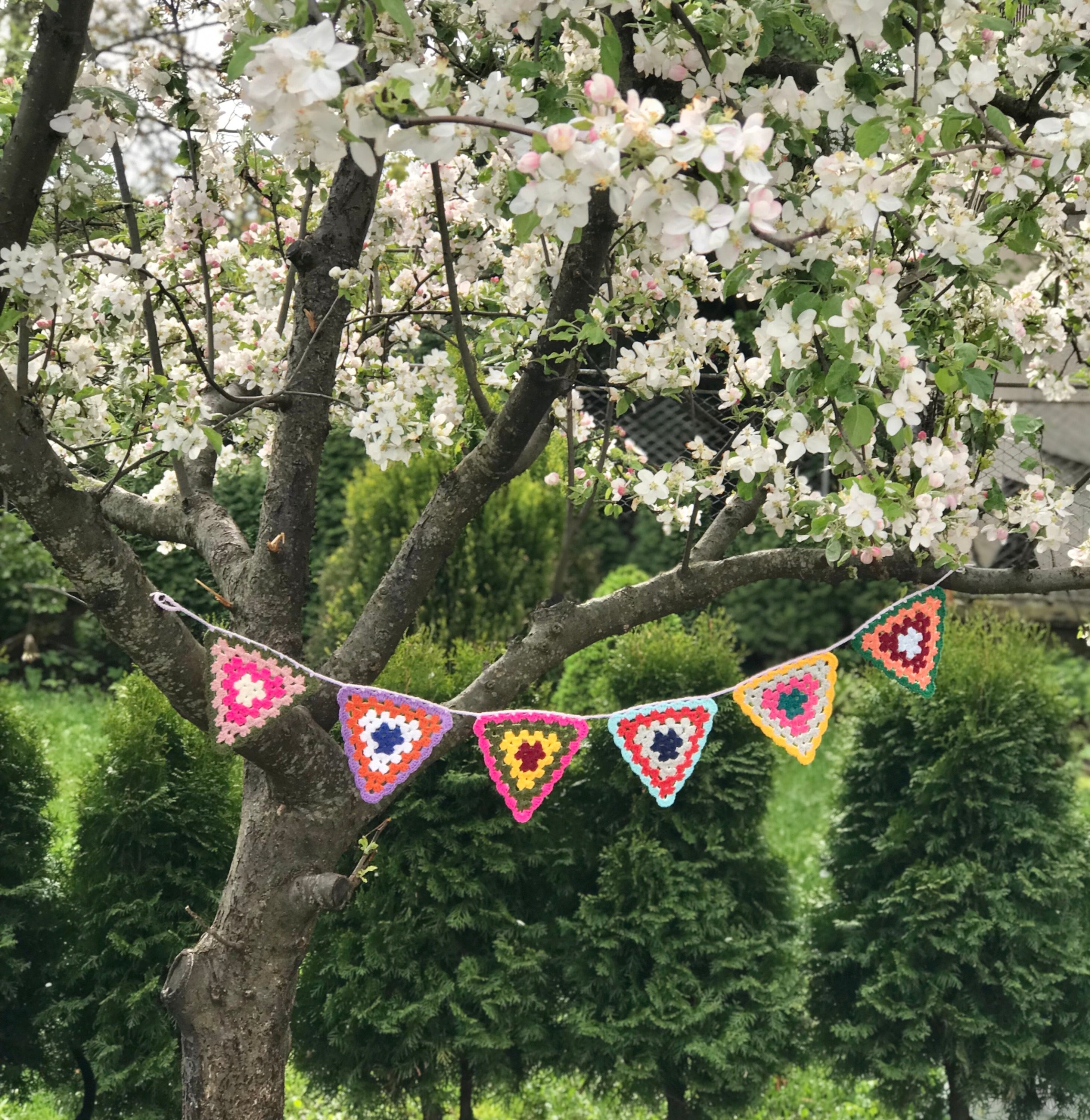Granny Bunting Boho Crocheted Colored Flags, Crochet Festival Decor ...