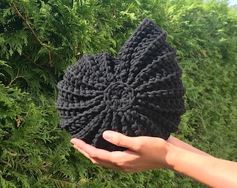 Nautilus decorative seashell basket, croche marine decor, cute home decor, nautilus shell crochet black, many colors