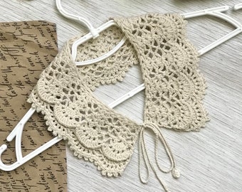 Trendy Openwork collar, fashionable stylish lace for women, summer handmade crochet, color Beige