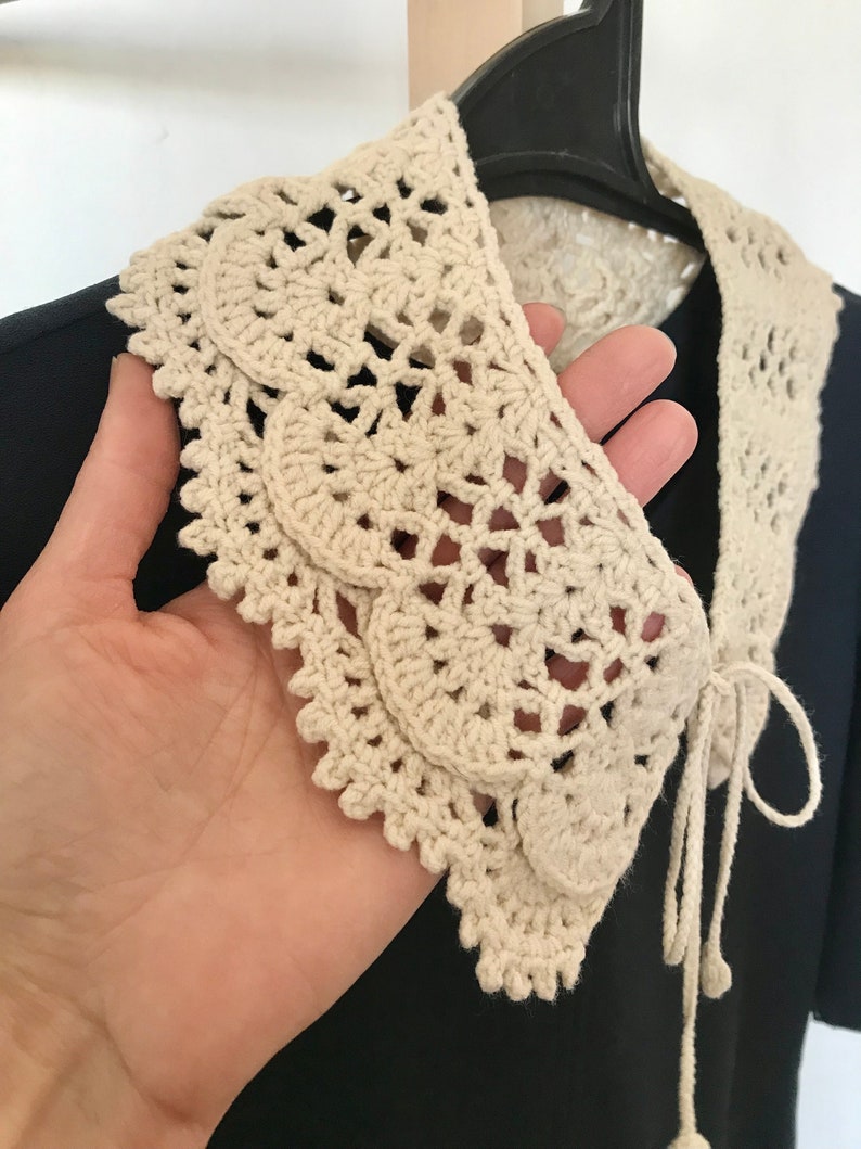 Col ajouré tendance, dentelle stylée à la mode pour femme, crochet fait main d'été, couleur Beige image 9