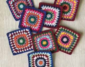 Ensemble de 8 pièces de carrés grand-mère crochetés à la main prêts à l’emploi, motif carré grand-mère, ornement carré grand-mère, grand crochet carré