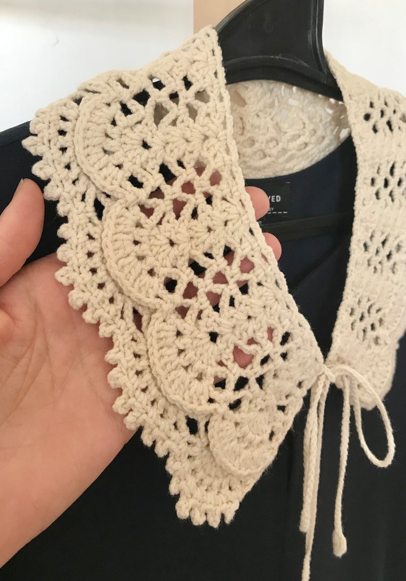 Col ajouré tendance, dentelle stylée à la mode pour femme, crochet fait main d'été, couleur Beige image 8