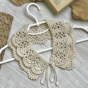 Col ajouré tendance, dentelle stylée à la mode pour femme, crochet fait main d'été, couleur Beige image 2