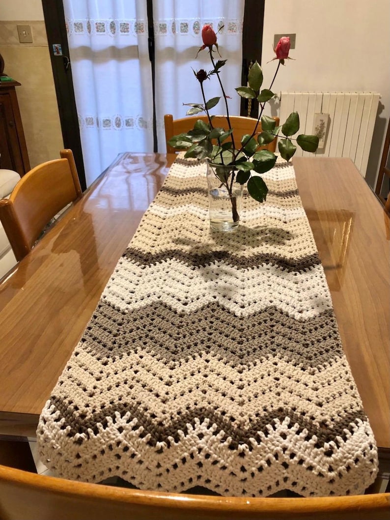 Rectangular table runner, crocheted table runner, natural cotton napkin, boho home decor. Made to order image 1