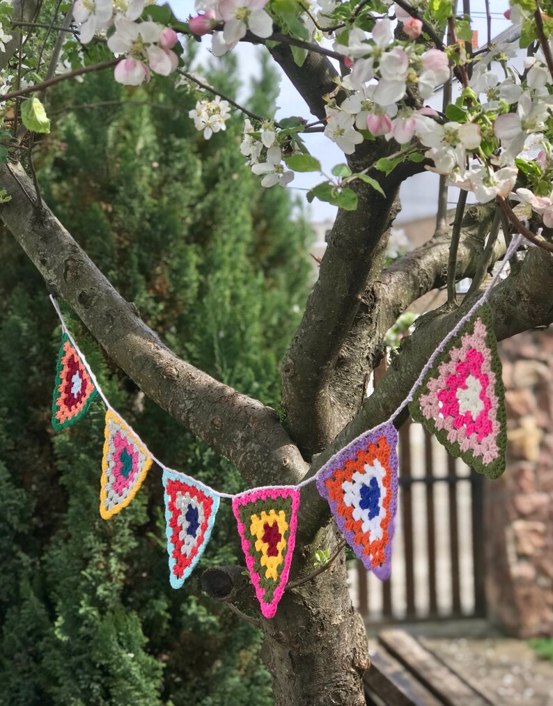 Granny Bunting Boho Crocheted Colored Flags, Crochet Festival Decor ...