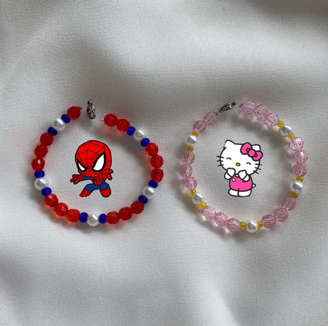 cute matching bracelets 💕 hello kitty and spider man 🕷️ DM me