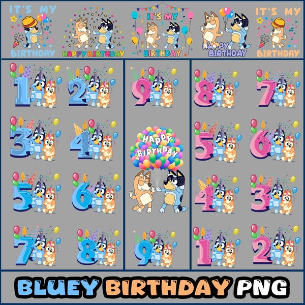 Bluey Birthday Family PNG, It's My Birthday Png, Birthday Party Png, Happy Birthday Png, Birthday Family Matching Png, Bluey Number