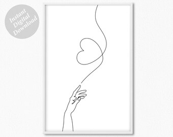 Heart with Hand Print, Printable Wall Art Print, Instant Download Printable Art, Printable Modern Decor, Modern Line Art Printables