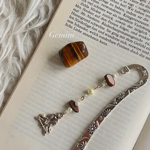 Zodiac bookmark silver with real gemstone