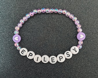 Epilepsy awareness bracelet in lilac with purple hearts| epilepsy bracelet| chronic illness gift