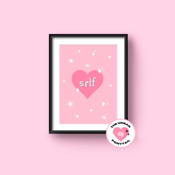 I love myself glossy art print, self love print, pink wall art, cute bedroom decor, anxiety gift, self love poster, gifts for her