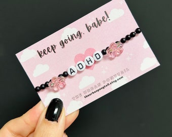 ADHD awareness beaded bracelet | neurodivergent bracelet | pink & matte black bracelet | ADHD jewelry | ADHD awareness | neurodiversity gift