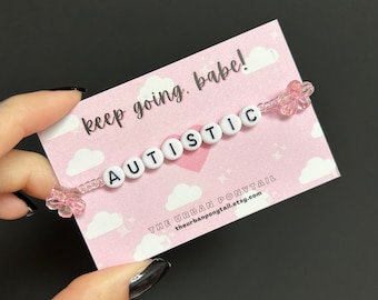 Autism awareness bracelet, pink and black beaded bracelet, neurodiversity bracelet, autistic bracelet