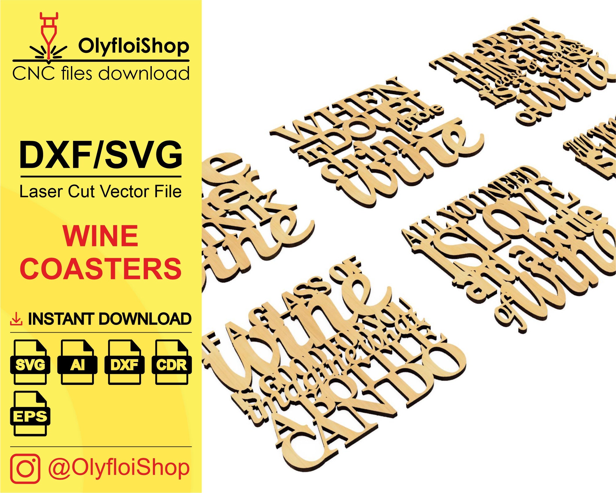 Download Wine coasters Laser Cut Vector File SVG DXF | Etsy