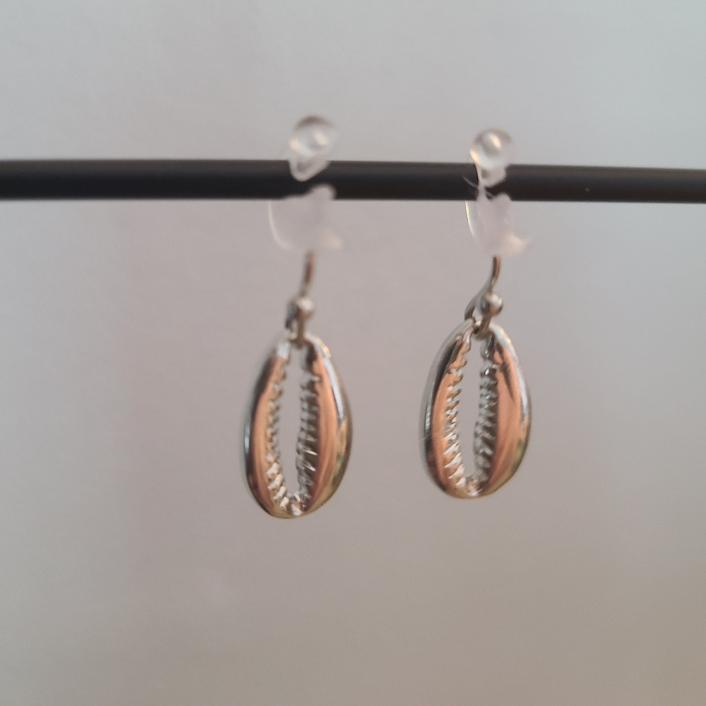 Silver Shell Dangle Clear Clip-on Earrings - Etsy