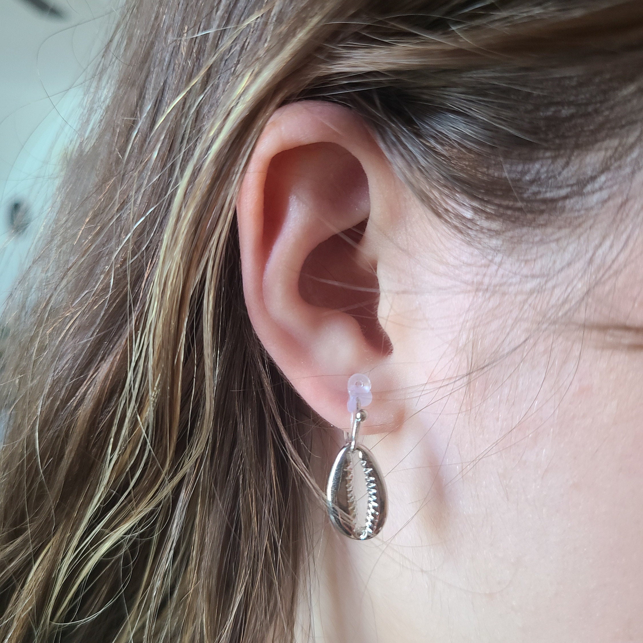 Silver Shell Dangle Clear Clip-on Earrings - Etsy display picture 1