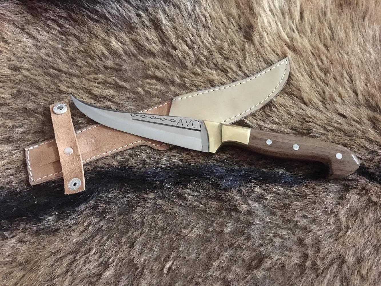 F.K. Walnut Handle Waist Knife Double Edged Camping Knife Etsy