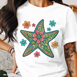 Floral Starfish PNG, Transparent Starfish Image, Digital Art, Instant Download