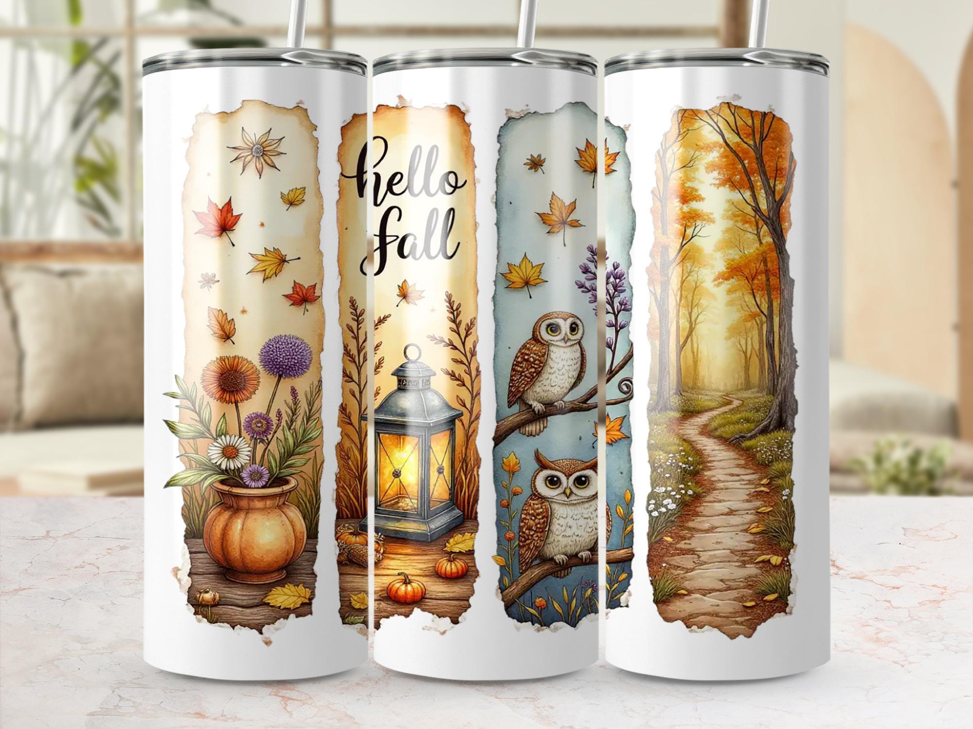 Hello Fall Png, Autumn Brushstrokes Png, Owl Brushstrokes Clipart, Lantern Png, Fall Clipart, Autumn