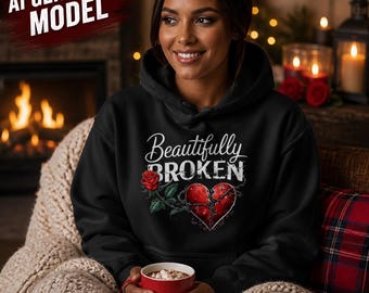 Beautifully Broken Christian PNG | Floral Heart Rose Faith Shirt Design (Sublimation)