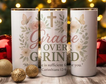 Grace Over Grind Christian PNG, Floral Cross Design (Digital Download)