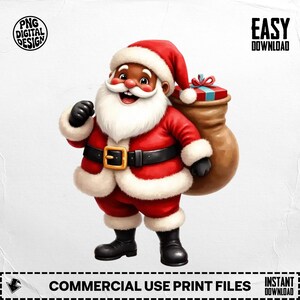 Black Santa PNG, Santa Clipart, African American Santa, Christmas Png, Black Santa Claus, Santa Sublimation, Digital Download