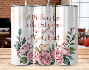 Floral Christian Tumbler Wrap - Muttertag PNG, Gottes Herz Design