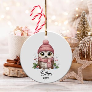 Custom Owl Ornament, Name Ornament, 2025 Ornament, Winter Owl, Holiday Ornament, Personalized Ornament, Cute Animal Ornament