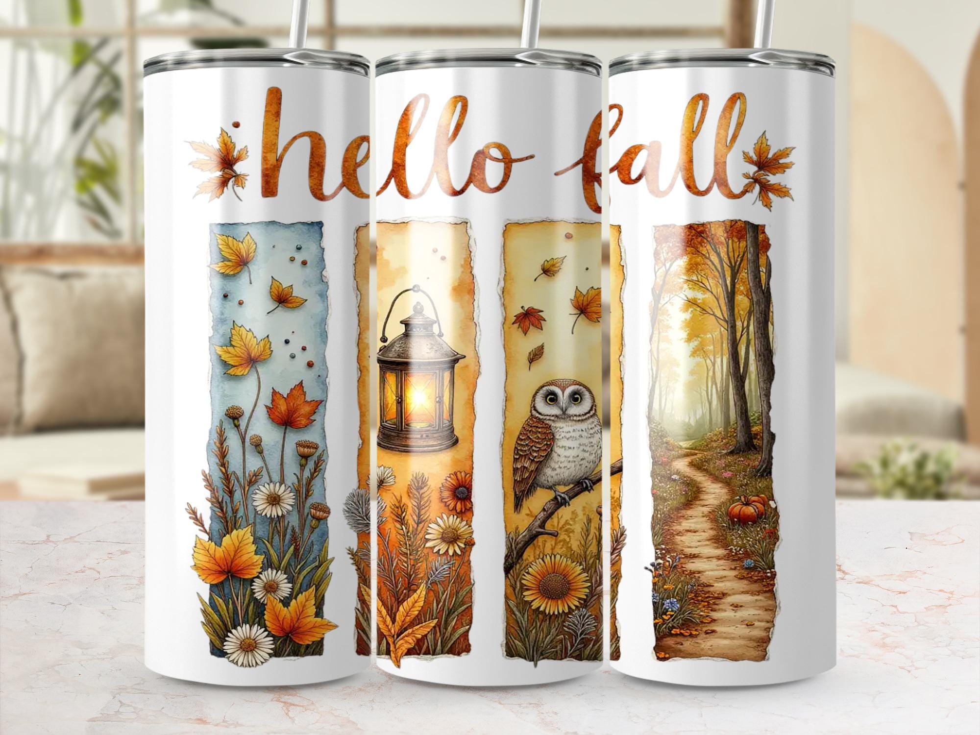 Hello Fall PNG, Autumn Clipart, Owl Png, Pumpkin Png, Lantern Png, Fall Sublimation Png, Digital Dow