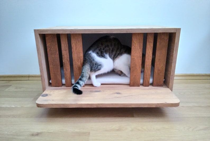 Wooden Cat Bed Wooden Cat Furniture Wood Cat Bed Wooden Cat Etsy