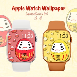 Apple Watch Wallpaper | Japanese Daruma Doll | Lucky Charms | Kawaii Wallpaper | Instant Download