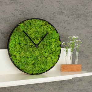 Wall clock made of Iceland moss, modern wall clock, natural decoration