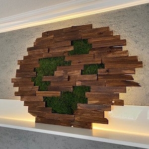 Wooden picture, three-dimensional nature picture with indirect lighting