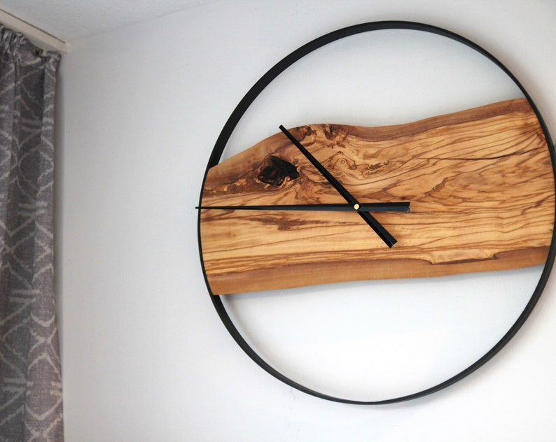 Modern olive wood wall clock image 7