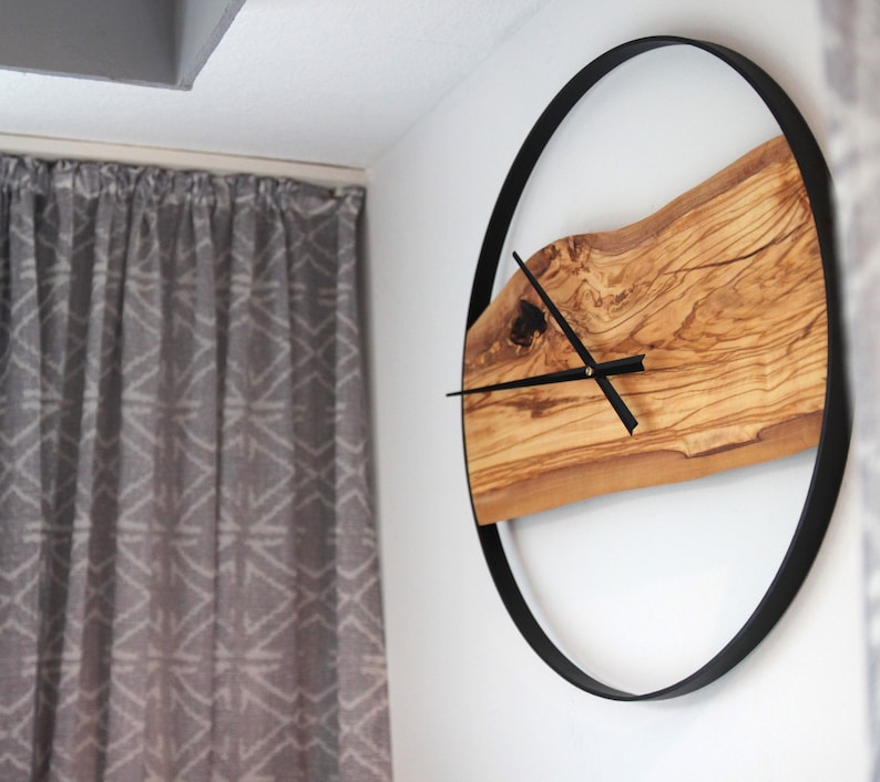 Modern olive wood wall clock image 4