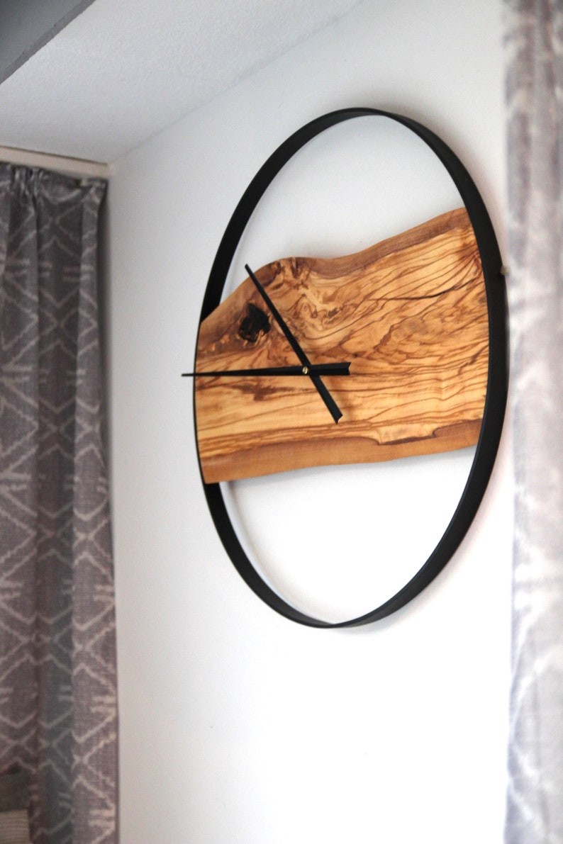 Modern olive wood wall clock image 3