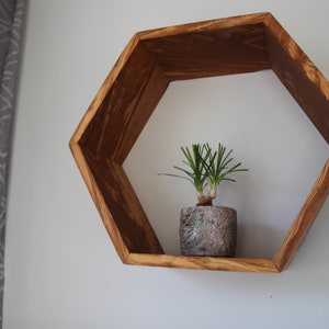 Hexagon wall shelf made of olive wood image 4