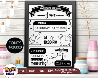 Download Birth Stats Svg Etsy