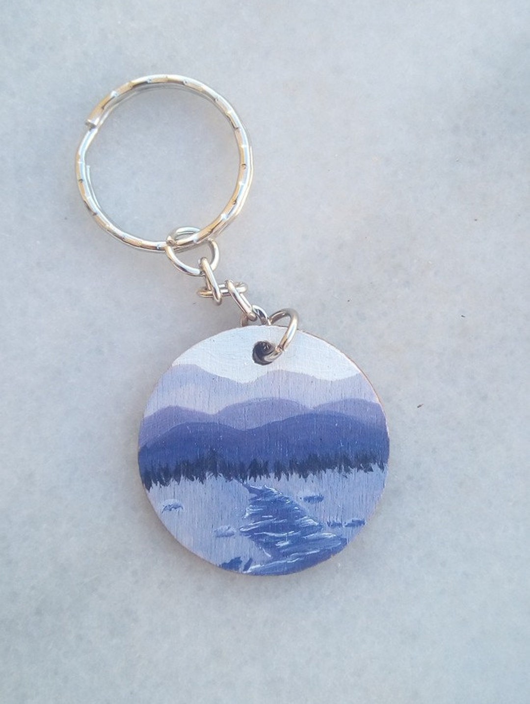 Hand Painted Keyring Purple Wooden Key Chain Minimalistic Etsy