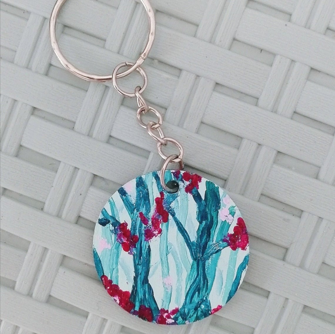 Hand painted Wooden Keyring Handmade Forest Key Chain Etsy
