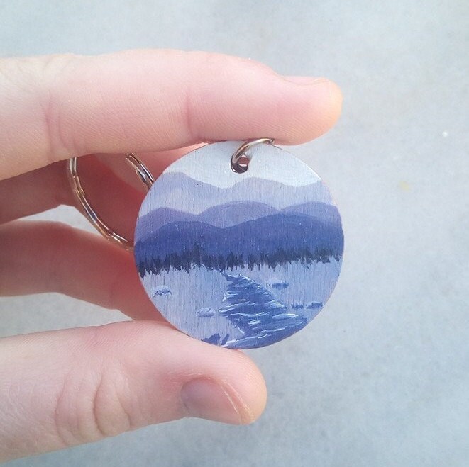 Hand Painted Keyring Purple Wooden Key Chain Minimalistic Etsy